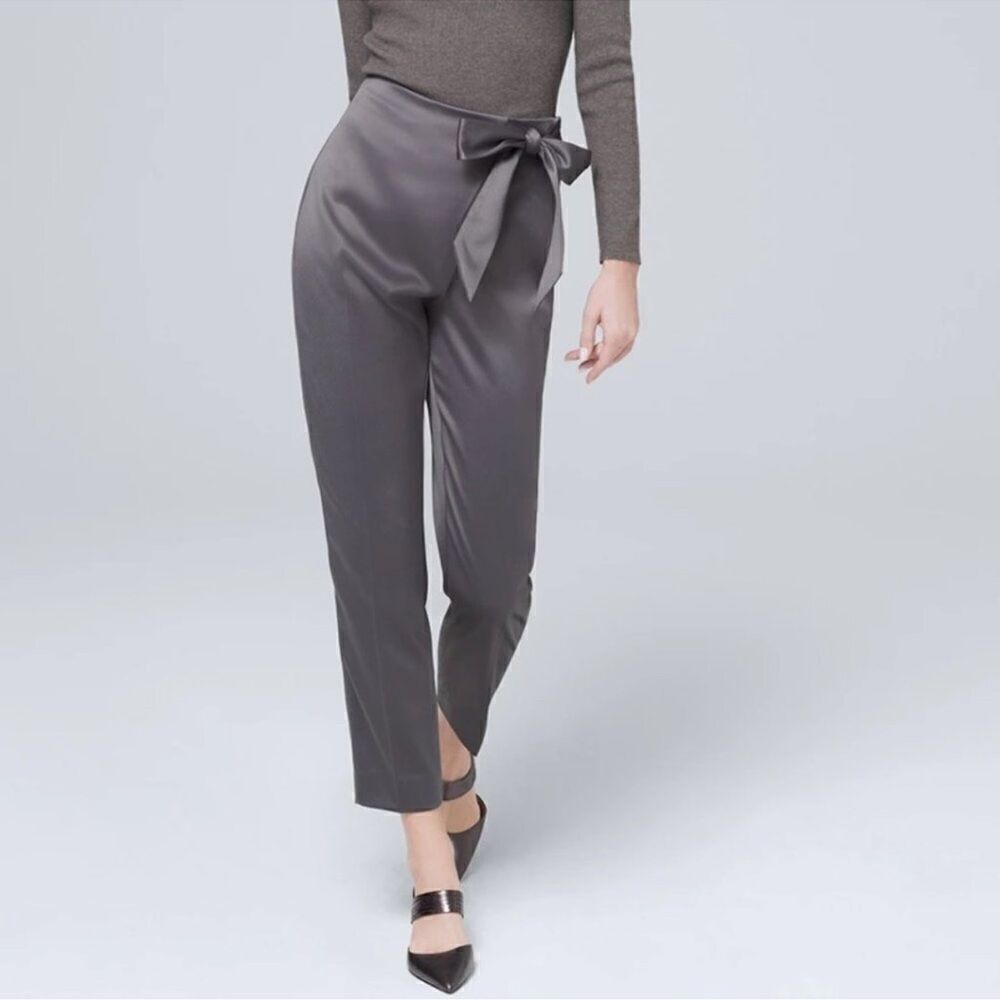 WHBM White House Black Market gray satin side tie tapered ankle pants Size 2